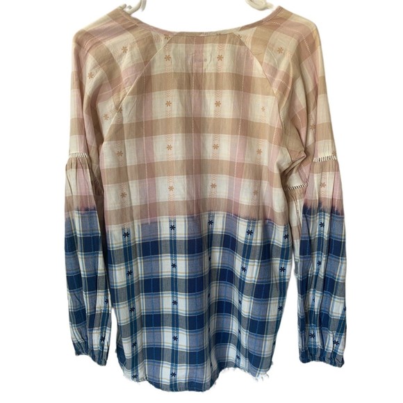 JAG Jeans Women's Elliot Tassel Soft Navy/Pink Bishop Sleeves Top Size Lrg - Picture 2 of 7